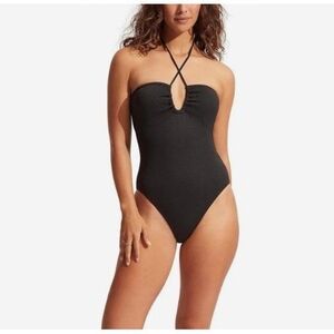 Seafolly Women's Black Halter Bandeau Swimsuit-one-piece